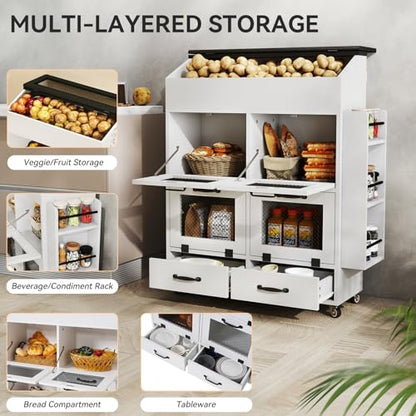 Verano Garden 31.5" Large Potato and Onion Storage Bin on Wheels, Bread Box - color: White, size: 31.5"