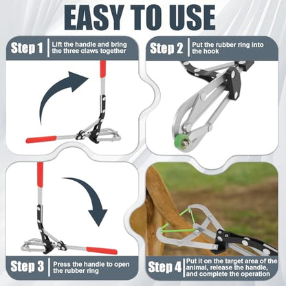 Wadoy Cattle Banding Tool Kit, Large Expander Pliers with 24 Rubber Bands - color: silver, size: Large
