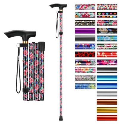supregear Folding Cane, 5-Level Adjustable Height Walking Stick Lightweight Collapsible Portable Travel Cane with Wrist Strap and T Handle for Elderly Disabled Men Women - color: Scarlet Red
