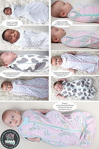 Woombie Grow with Me Baby Swaddle, Convertible Swaddle Fits 0-9 Months, Expands to Wearable Blanket for up to 18 Months, Grey Crosses - color: Grey Crosses, style: Grow With Me