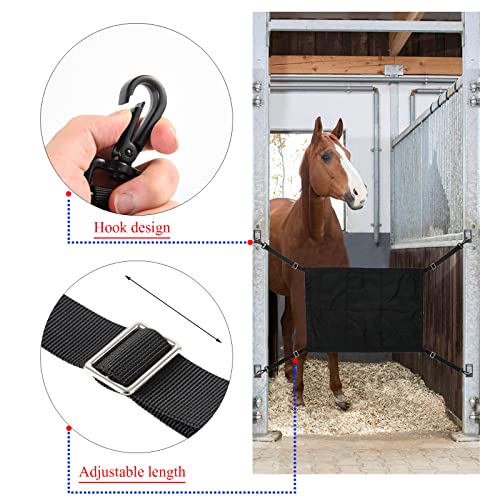 Horse Stall Guard with Swivel Snap Hook,Horse Stall Aisle Guard Fence with Ajustable Straps Strong Metal Push Gate Clip Equestrian Products (Black) - color: Black