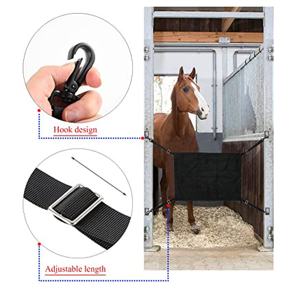 Horse Stall Guard with Swivel Snap Hook,Horse Stall Aisle Guard Fence with Ajustable Straps Strong Metal Push Gate Clip Equestrian Products (Black) - color: Black
