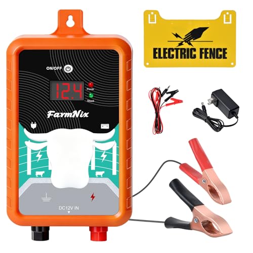 12KV DC AC Powered Electric Fence Charger, 15 Miles 4 Joules, LED - color: Orange