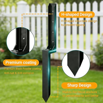 2PCS Fence Post Repair Kit, Heavy Duty Fence Post Anchor Quick Fix for Broken/Leaning Wooden Fence, Easy to Install, Black(16.5+15.75in)