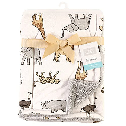 Hudson Baby Unisex Baby Plush Mink and Sherpa Blanket, Modern Neutral Safari, One Size - color: Modern Neutral Safari, size: One Size