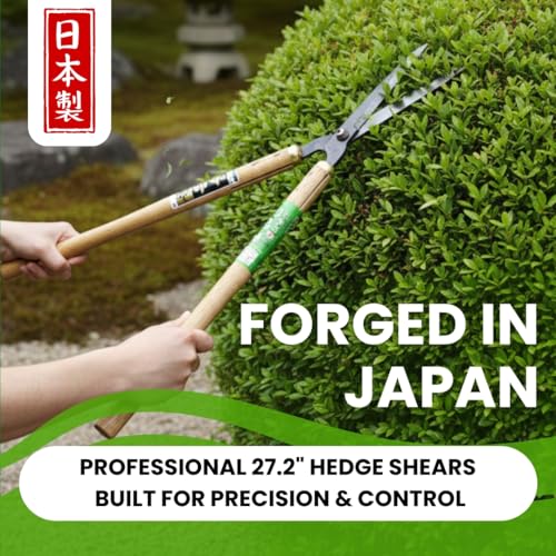 Fujiwara Japanese Hedge Shears 27.2 in (690 mm), Forged Garden Clippers with White Oak Handles, Precision Trimming Shears for Hedges, Shrubs & Landscaping - forest Originals