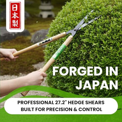 Fujiwara Japanese Hedge Shears 27.2 in (690 mm), Forged Garden Clippers with White Oak Handles, Precision Trimming Shears for Hedges, Shrubs & Landscaping - forest Originals