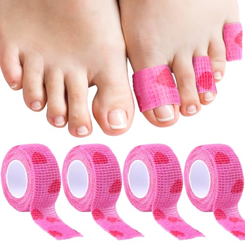 4 Pack 1 Inch Elastic Self Adhesive Bandage Wrap, Pink Heart - color: Pink Heart