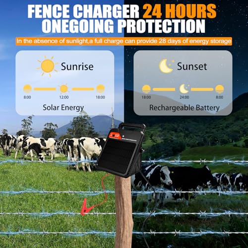 10 Mile Solar Electric Fence Charger, 0.16J Output with Auto/Night Mode, 8.1KV Max Voltage, Front Switch Design with Three Way to Install, Portable Solar Fence Energizer for Livestock & Garden - style: 10 Mile