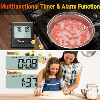 TempPro TempTrack Large LCD Digital Meat Thermometer for Cooking, Smoking - color: Pure Black