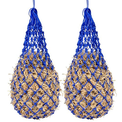 2PCS Slow Feeder Hay Nets Feed Bag for Horses, Extra Thick 40" Slow Feed Hay Net with 2" Holes Hanging Bags for Goat and Livestock Supplies (Blue - color: Blue |2PCS