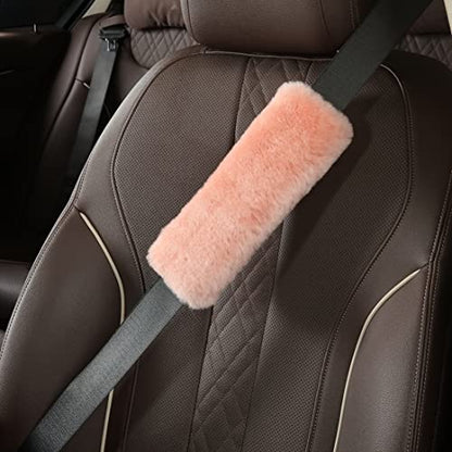 OGLAND 2 Pack Sheepskin Car Seat Belt Cover Pads | Wool Seatbelt Cushions - color: Soft Pink, size: Shearling Wool