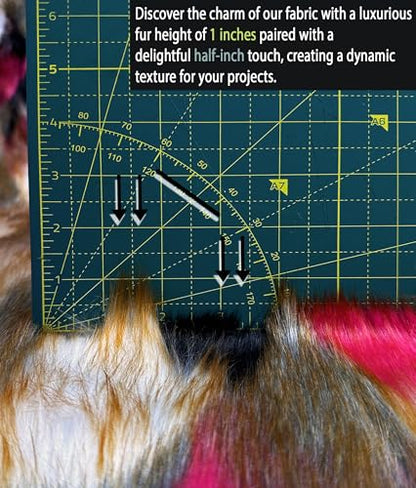 Faux Fur Fabric Long Pile Tribal Patchwork 58" W/Sold by Continuous Yard/Multicolor Fashion Fur Soft Sewing Blend Plush Craft Costume Paws Animal Fur Suit Fursonas Cosplay Coats (Pink White Black) - color: Multi-color (Pink White Black)