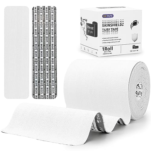 OK TAPE Turf Tape Football, Extra Wide Turf Tape for Turf Burn, White Kinesiology Tape Waterproof, Durable and Super Sticky, 4in x 21ft (4in x 15.75in/16pcs) - color: White