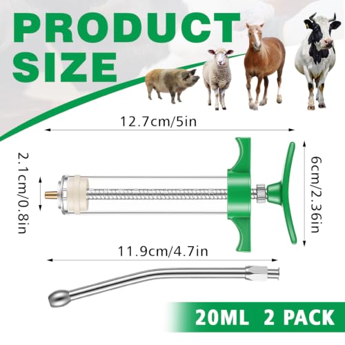 Threlaco 20ml 2 Pcs Drench Gun for Goats, Sheep & Cattle - size: 20ml