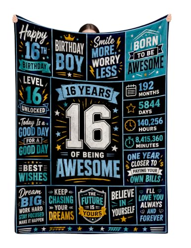 Sweet 16 Gifts for Boys, Sweet 16 Blankets,16th Birthday Gifts | Gifts for Sons/Brother/Friends,16 Year Old Boy Christmas Gift Ideas Coolest Gifts 16th Birthday Blanket Stuff 50*60 - color: 16 Boy