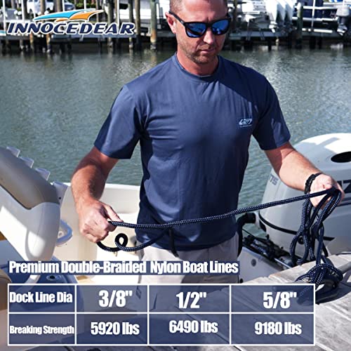 2 Pack Premium Navy Blue Dock Lines - 15' / 25'/35' with Eyelet.Double Braided Nylon Dock Line/ - size: 3/8" x 15 FT