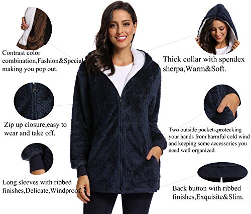 Fleece Coat for Women,Women's Oversized Zip Up Hooded Jacket Winter Plus Size Sherpa Coat - color: Anavyblue, size: Small