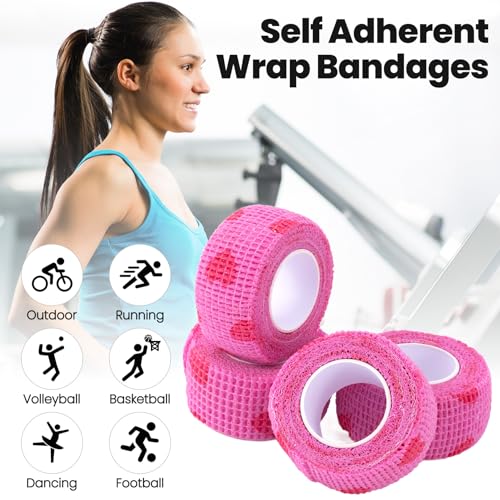 4 Pack 1 Inch Elastic Self Adhesive Bandage Wrap, Pink Heart - color: Pink Heart