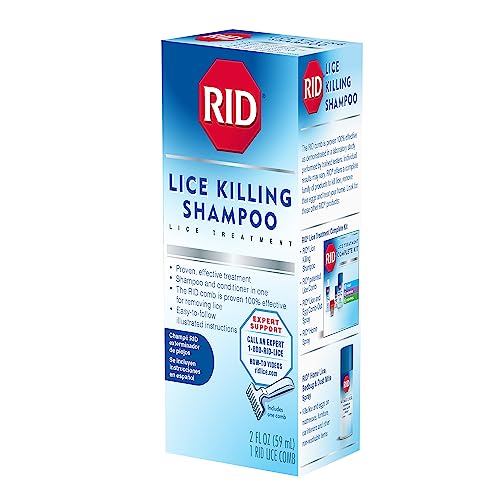 RID Lice Treatment Shampoo for Kids & Adults with Nit Comb, 2 Fl Oz | Permethrin Shampoo kills head lice and includes a nit comb for full removal; 2 fluid ounces - style: Shampoo