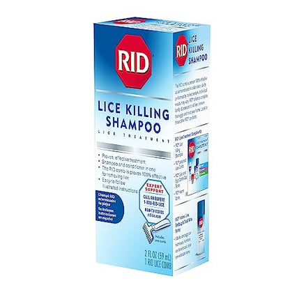 RID Lice Treatment Shampoo for Kids & Adults with Nit Comb, 2 Fl Oz | Permethrin Shampoo kills head lice and includes a nit comb for full removal; 2 fluid ounces - style: Shampoo