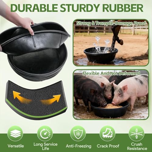 5 Pack Rubber Feed Pans, 3 Gallon Horse Feed Buckets for Livestock