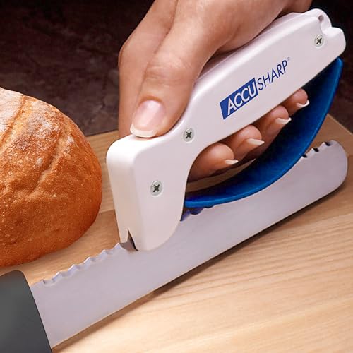 AccuSharp Hand-Held Carbide Blade Sharpener & ShearSharp Scissor Sharpener, Restores and Hones Straight & Serrated Knives, Revives the Edge of General Purpose Scissors - color: White & Yellow