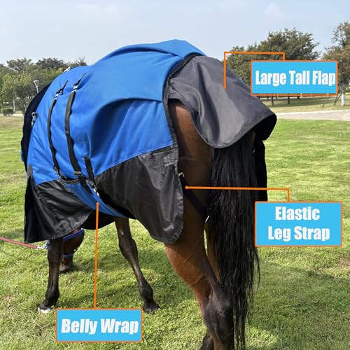 Horse Turnout Blanket, with NeckCover & Belly Wrap,Waterproof, 300g Filling - size: US72 in(EU 135 cm)
