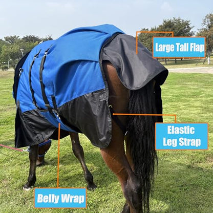 Horse Turnout Blanket, with NeckCover & Belly Wrap,Waterproof, 300g Filling - size: US78 in(EU 145 cm)