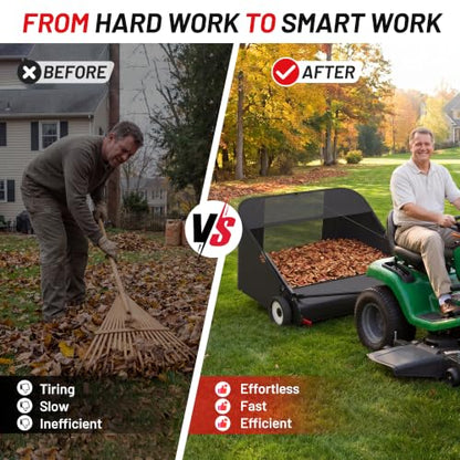 Suchtale 52 Inch Tow Behind Lawn Sweeper with 26 Cu Ft Hopper | 52 Inch Sweeping Path, 26 Cu Ft Hopper, Adjustable Brush Height, Dumping Rope, Steel Frame, Lawn Tractor Attachment - size: 52''