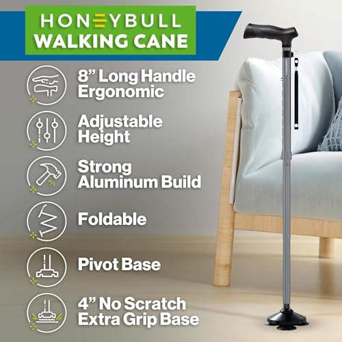 HONEYBULL Walking Cane for Men & Women, Foldable, Free Standing Cane - color: Gray