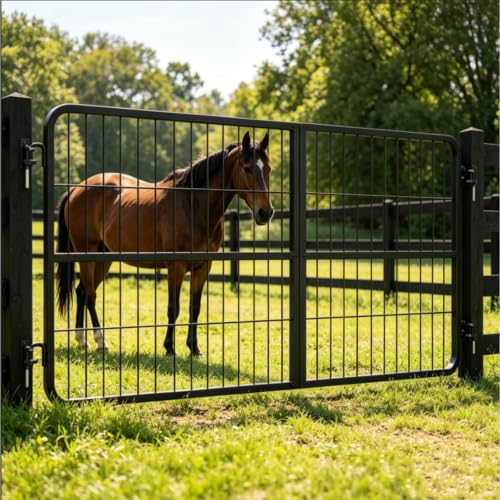 1 Inch Thick Steel Horse Stall Gate, Two-Way Opening Ventilated Horse Stall Guard, Heavy Duty Height Adjustable Grid Metal Stall Front Gate for Daily Home Barn Show Stable Use - size: 48"Wx24"H