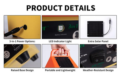 24 Hour Solar Electric Fence Charger,3-in-1 Electric Fence Charger,20 Miles,Solar/BatteryAC Powered Waterproof Design for Livestock Wildlife Control & Property Protection