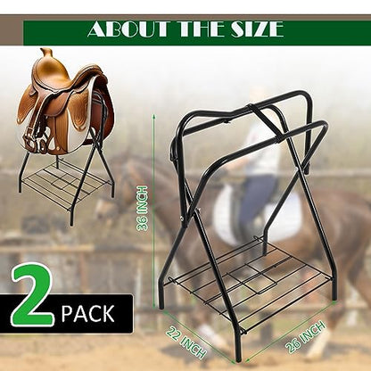 Abbylike 2 Pcs Portable Saddle Rack Steel Foldable Freestanding Saddle Rack Stand Horse Trailer Organizer for Derby Day Horse Supplies Accessories Equipment, 22 x 26 x 36 Inches