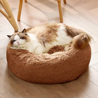 Bedsure Calming Cat Beds Donut Round Washable Kitten Bed,20 inches Copper | Fluffy Faux Fur Cuddler,Machine Washable,Anti-Slip Bottom,Anti-Anxiety,Deep Sleeping for Cats&Small Pets Up to 15 Lbs - color: Copper, size: 20"L x 20"W x 6"Th