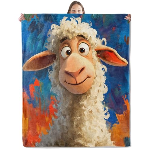 Adorable Sheep Blanket, Cozy Plush Cartoon Smiling Sheep Throw Blanket for Couch Bedroom Outdoor, Lightweight Soft Flannel Travel Blankets, Gifts for Women Adults Kids, Warm Decor 50"×60" - color: Sheep46, size: 50"×60"
