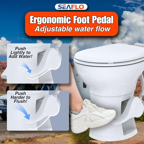 SEAFLO Porcelain RV Toilet with Elongated Bowl, 19” Residential Height, Gravity Flush, Foot Pedal Flush, Soft Close Seat, Easy Install, Camper Toilet, 4-Year Warranty, SFRTCH-02-01 - color: White (Porcelain Bowl)