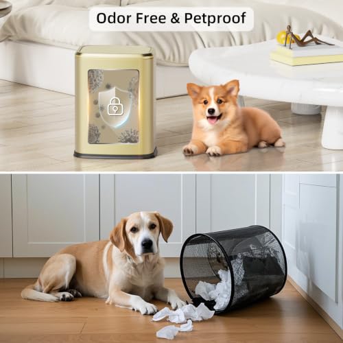 8L/2.1 Gallon Small Bathroom Trash Can with Lid, Swing-Top Rectangular Waste Bin, Stainless Steel Garbage Can for Home, Office, Toilet, Bedroom, Living-Room (Gold) - color: Gold