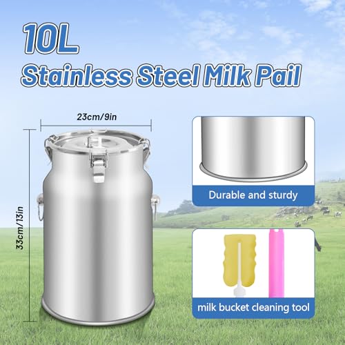 10L Cow Milking Machine Portable Vacuum Pump, Rechargeable Electric Cow Milker Machine Adjustable Suction Pulsation Vacuum, Check Valve Design with Food-Grade Silicone Hose