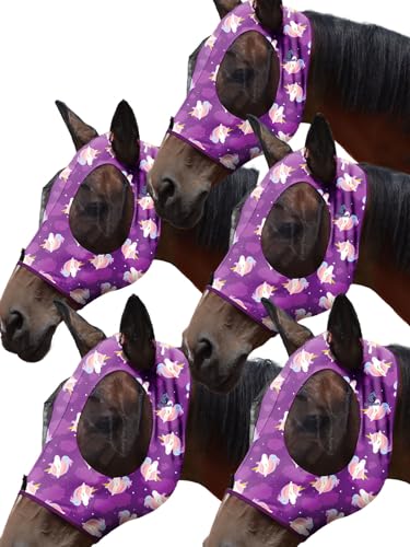 Mask Tech 5 Pieces Horse Fly Masks with Ears, Stretchy Elastic Mesh Fly Masks, 3D Eye Clearance, UV Protection-Large,Combo 22 - color: Combo 22, size: Large