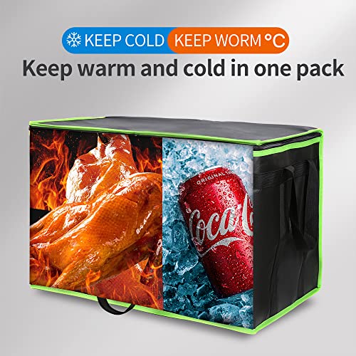 Bodaon Insulated Food Delivery Bag, XXX-Large Insulated Pizza Delivery Bags, Black with Green Edge, 1-Pack | Pizza Delivery Bags for Hot and Cold Food, Commercial, Large Capacity, Catering Cooler Bag for Rideshare, Warmers for Parties - color: Black-green