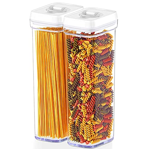 DWËLLZA KITCHEN Pasta Storage Containers for Pantry - Set of 2 White Airtight Spaghetti Container Storage - Ideal for Spaghetti & Noodles, Kitchen Pantry Organization and Storage, Keeps Food Fresh - color: Set of 2 Pasta - 2 Quarts