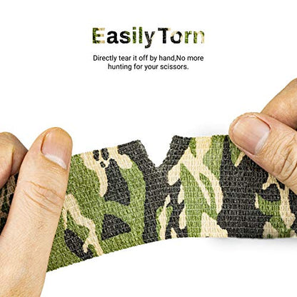 FRESINIDER 9 Rolls Self Adhesive Wrap Athletic Tape Gauze, Breathable Elastic Cohesive Bandage for Sports Injury & Pet (7 Pcs 2" x 5 Yards + 2 Pcs 1" X 5 Yards) (Woodland Camo) - color: Woodland Camo