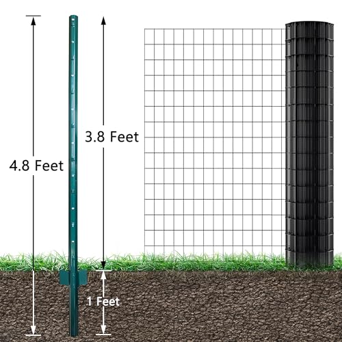 ARIFARO Fence Posts 4.8 Feet, 10-Pack, Heavy Duty U Post, Metal Fence Post - color: Green 10 PCS, size: 4.8 FT