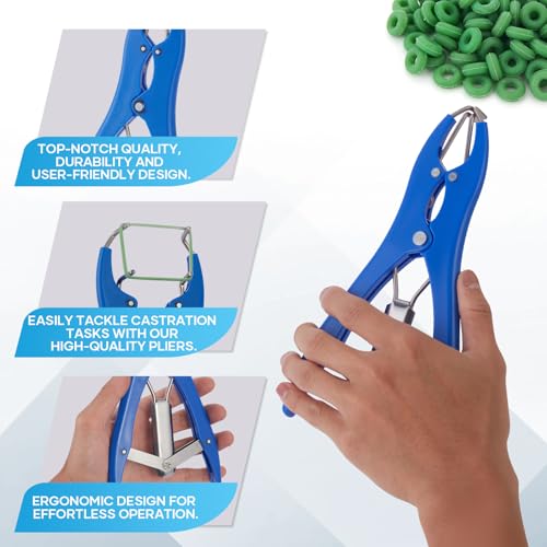 100Pcs Castration Bands and Goat Banding Kit, Stainless Steel Jaw Castration Tool with Non-Slip Plastic Handle, Livestock Bander for Lambs, Calves | Balloon Expander