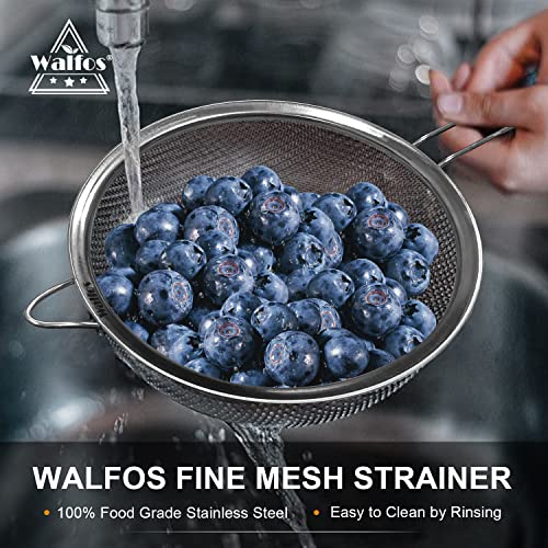 Walfos 9.35 Inch Large Fine Mesh Strainer, Stainless Steel 30 Mesh Sieve with Sturdy Handle, Kitchen Food Strainers Sifters for Rice, Quinoa, Pasta, Fruits, Vegetables, etc. - style: 9.35" Extra Large Strainer