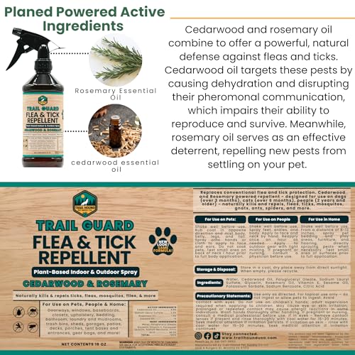 Trail Guard Natural Extra Strength Insect, Flea and Tick Spray for Dogs, Cats, People & Home (16oz, Cedarwood & Rosemary) - size: 1 Pack 16oz