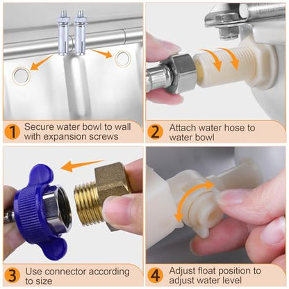 4PCS Automatic Animal Drinking Water Bowl Stainless Steel Waterer Feeder Farm Dog Dispenser Kit Self Filling for Livestock Horse Goat Water Trough with Float Valve Drain Hole Hose Adapter Bolts - size: 4 PCS
