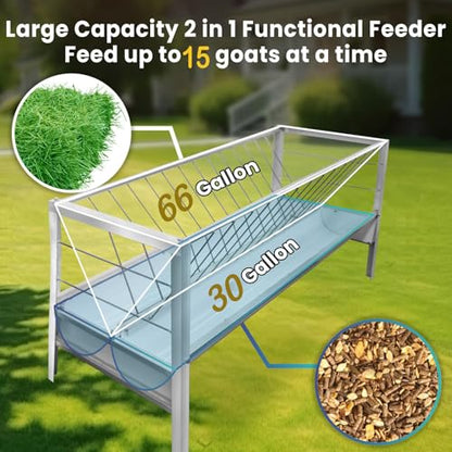 Horse Feeder & Goat Hay Feeder 2 in 1, 66 Gallon Heavy-Duty Livestock Hay Feed with 30 Gal Feed Pan, Pasture for Sheep and Goats (Galvanizing) - color: Galvanizing