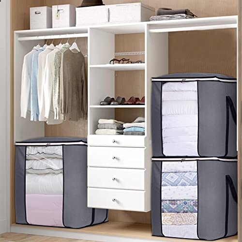 SLEEPING LAMB 120L Oversized Blanket Storage Bags Sturdy Fabric Clothes Storage Containers for King Comforter Bedding Pillow Sheet, Grey, 3 Packs - size: 20"L x 16"W x 22.3"H